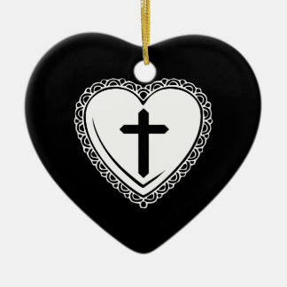 Cerámica Corazón Gótico + Adorno de Cruz (Negro + Blanco)