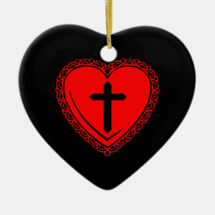 Cerámica Corazón Gótico + Adorno de Cruz (Negro + Rojo)