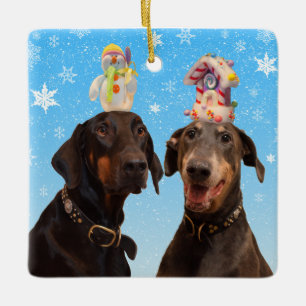 Cerámica Difícil adorno de Navidad Dobermans