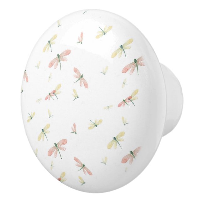 Cerámica Dragonflies rosas y amarillas en el pomo de cerámi (Derecha)