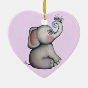 Cerámica Elefante bebé con fondo rosa adorno de abejas