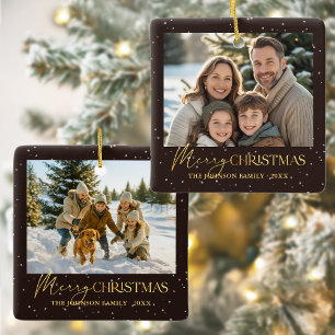 Cerámica Elegante familia dos fotos adorno de Navidad doble