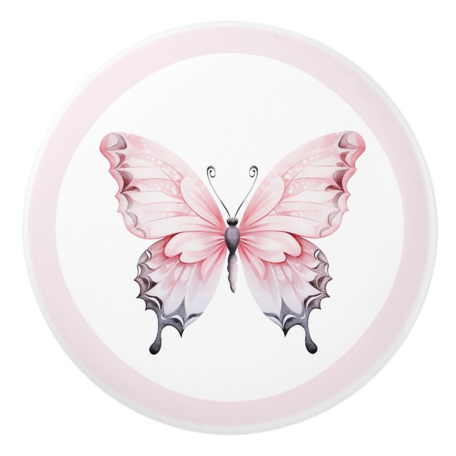 Cerámica Elegante pomo de Chica de mariposa rosa (Anverso)