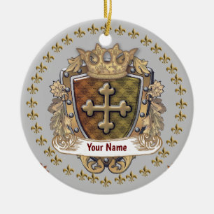 Cerámica Escudo de Armas de la Familia Crown Shield Adorno