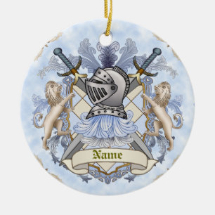 Cerámica Escudo de la Familia Blue Knight Adorno de Apellid