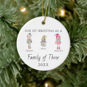 Cerámica Familia de Tres   Primer Adorno de Navidad