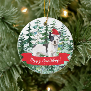 Cerámica Feliz Howlidays bulldog francés Perro Adorno de Na