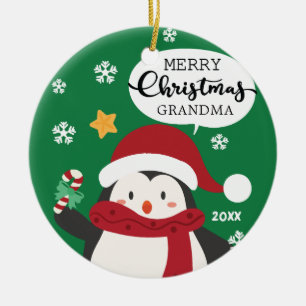 Cerámica Feliz Navidad ABUELA Adorno de Pingüino