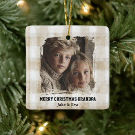 Cerámica Feliz Navidad Abuelo | Adorno de Foto Familiar