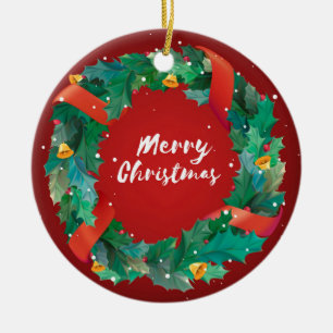 Cerámica Feliz Navidad, adorno de flores