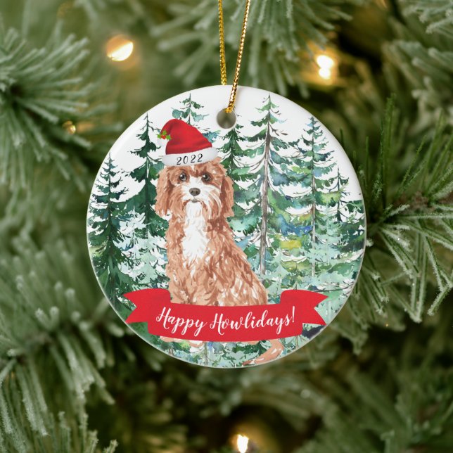 Cerámica Feliz Navidad Cavapoo Perro Adorno de Navidad (Árbol)