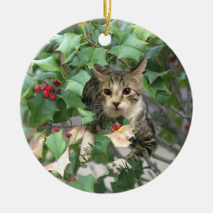 Cerámica Gato con adorno de Berries Holly