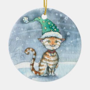 Cerámica Gato Tabby Dulce con Sombrero de Fiesta Adorno
