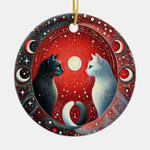 Cerámica Gatos Yin Yang Adorno de Hogar Equilibrio Artístic