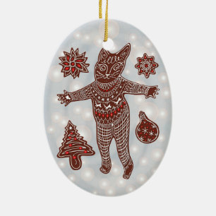 Cerámica Gingerbread Cat & Cookies Adorno de árbol de Navid