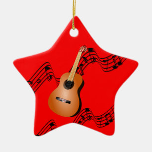 Cerámica Guitarra con adorno de Navidad roja con forma de e