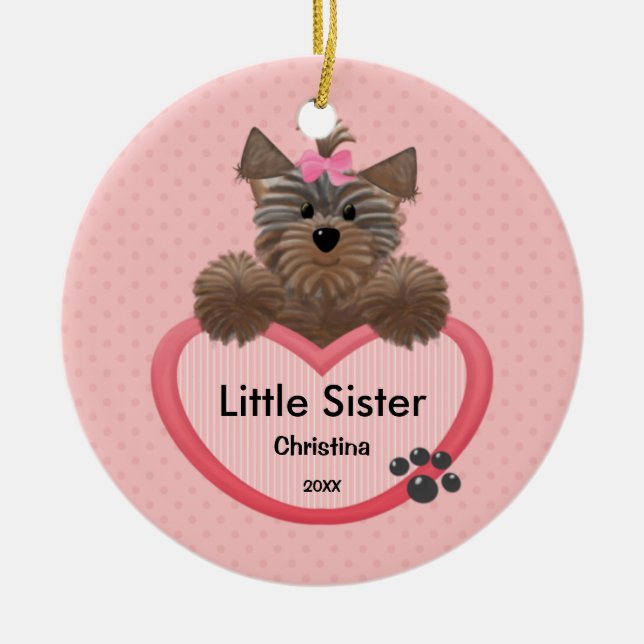Cerámica Hermana pequeña Sweet Yorkie Adorno de Navidad (Frente)