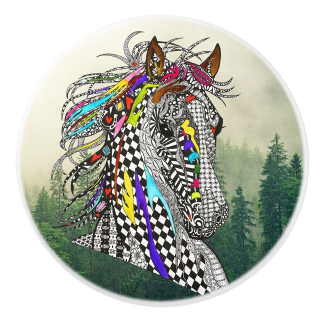 Cerámica Hermoso y colorido pomo de caballo y arrastre (Anverso)