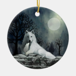 Cerámica Lobo blanco con adorno de perlas
