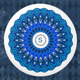 Cerámica Mandala azul en blanco con pomo de cajón inicial