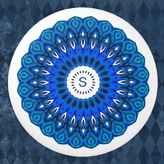 Cerámica Mandala azul en blanco con pomo de cajón inicial (Subido por el creador)