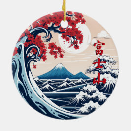 Cerámica Monte Fuji sobre el adorno cerámico de olas