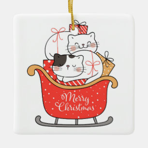 Cerámica Navidades Gatitos un adorno cerámico de Sleigh