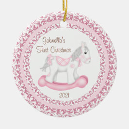 Cerámica Niña del Caballo Mecedor Primer Adorno de Navidad