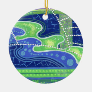 Cerámica Olas azules y verdes adorno de pintura artística a