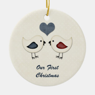 Cerámica Pájaros de amor adorno primera Navidad