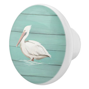 Cerámica Pañera pelícano azul Aqua Pomo Cajón de madera