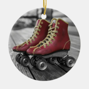 Cerámica Patines de ruedas rojas vintage adorno de Navidad