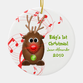 Cerámica Personalizado reno bebe primer adorno de Navidad