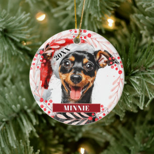 Cerámica Pinscher Miniatura con Sombrero de Santa Adorno de