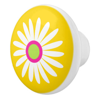 Cerámica Pomo amarillo rosado de margarita gráfica