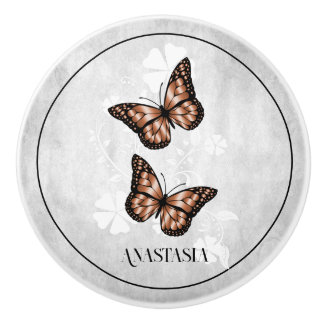 Cerámica Pomo cerámico personalizado de flor de mariposa de