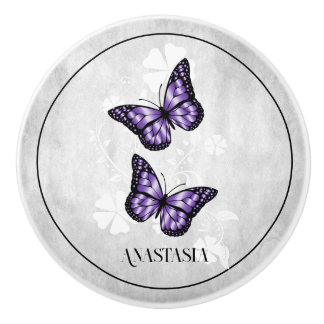 Cerámica Pomo cerámico personalizado de flor de mariposa mo