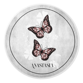 Cerámica Pomo cerámico personalizado floral de mariposa ros