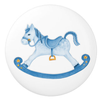Cerámica Pomo de caballo azul de arte acuarela