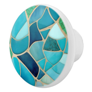 Cerámica Pomo de cajón de mosaico Art Deco de color turques