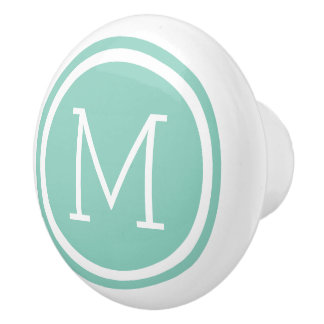 Cerámica Pomo de cajón personalizado de monograma Aqua
