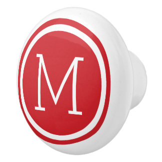Cerámica Pomo de cajón personalizado de monograma rojo