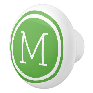 Cerámica Pomo de cajón personalizado de monograma verde