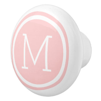 Cerámica Pomo de cajón personalizado monograma rosa claro