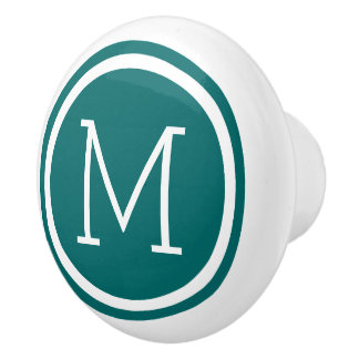 Cerámica Pomo de cajón personalizado monograma Verde azulad