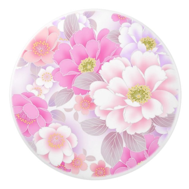 Cerámica Pomo de cerámica/flores rosadas (Anverso)
