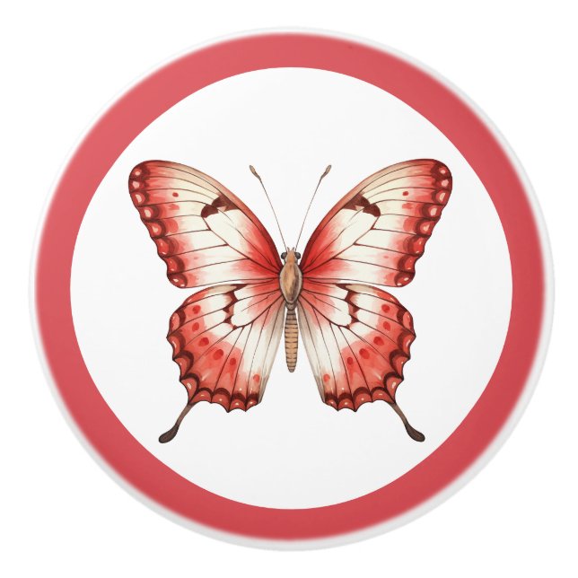 Cerámica Pomo moderno de Chica de mariposa roja (Anverso)