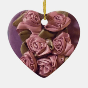 Cerámica Rosas de Lilac Ribbon y deja adorno cardíaco