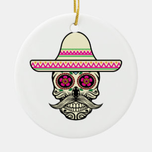 Cerámica Simple Dia de Muertos Skull con Gorra   Adorno