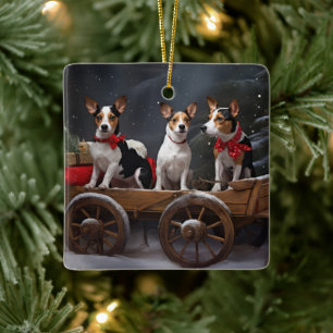 Cerámica Terrier de rata Adorno de Navidad de trineo nevado
